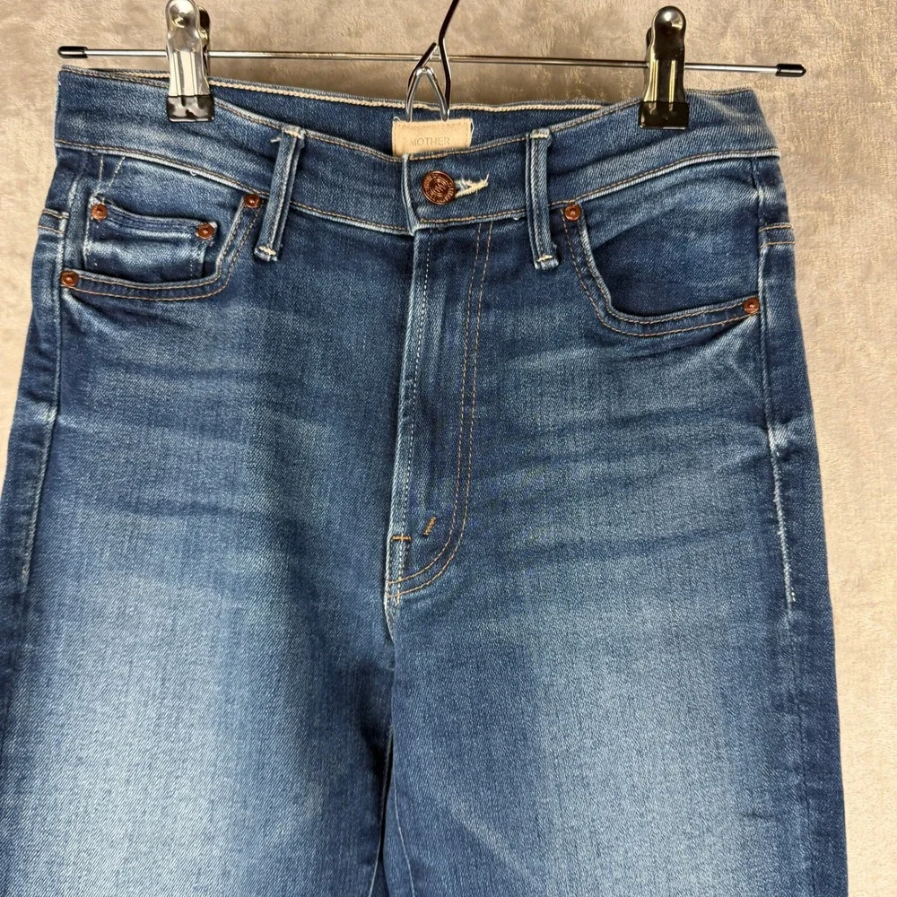 Mother Denim High Rise Straight Leg‎ Jeans Blue Raw Chewed Hem Size 26